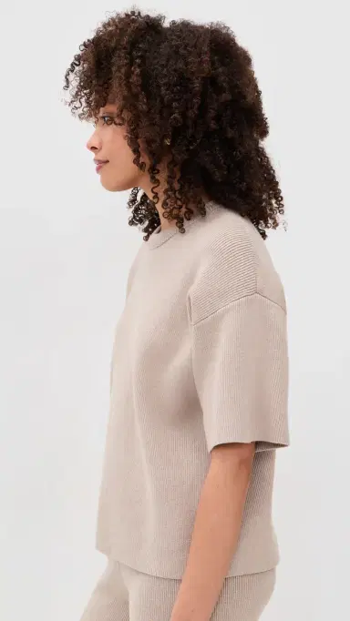 English Factory Collar Knit Half Sleeves Top Taupe | Thumbnail 4 English Factory Collar Knit Half Sleeves Top Taupe | Thumbnail 4