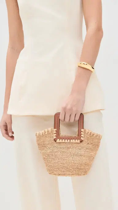 STAUD Shirley Raffia Mini Bucket Natural/Tan One Size | Thumbnail 4 STAUD Shirley Raffia Mini Bucket Natural/Tan One Size | Thumbnail 4