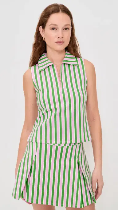 Addison Bay Sleeveless Virginian Polo Key Lime/Bubblegum tripe | Thumbnail 2 Addison Bay Sleeveless Virginian Polo Key Lime/Bubblegum tripe | Thumbnail 2
