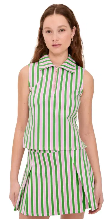 Addison Bay Sleeveless Virginian Polo Key Lime/Bubblegum tripe | Thumbnail 1 Addison Bay Sleeveless Virginian Polo Key Lime/Bubblegum tripe | Thumbnail 1