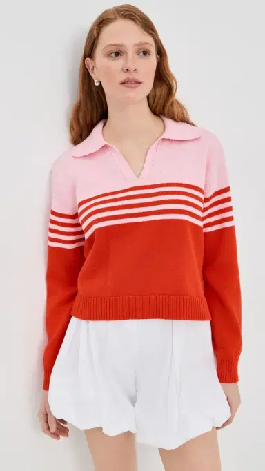 SIMKHAI Jules Knit Polo Sweater Lobster tripe | Thumbnail 2 SIMKHAI Jules Knit Polo Sweater Lobster tripe | Thumbnail 2