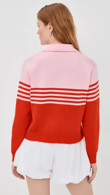 SIMKHAI Jules Knit Polo Sweater Lobster tripe | Thumbnail 3 SIMKHAI Jules Knit Polo Sweater Lobster tripe | Thumbnail 3