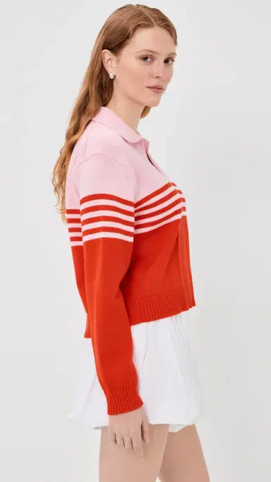 SIMKHAI Jules Knit Polo Sweater Lobster tripe | Thumbnail 4 SIMKHAI Jules Knit Polo Sweater Lobster tripe | Thumbnail 4