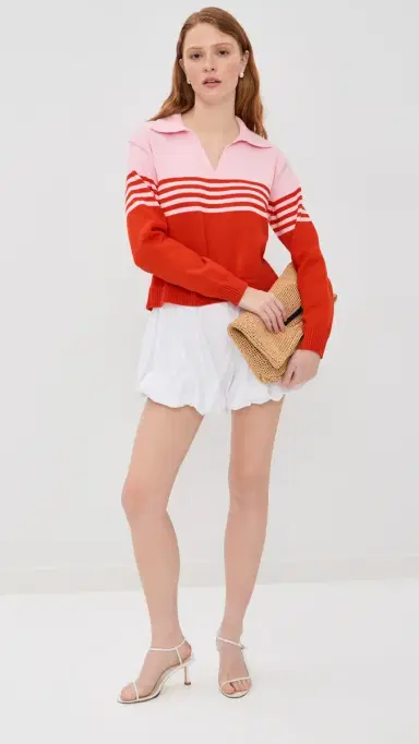 SIMKHAI Jules Knit Polo Sweater Lobster tripe | Thumbnail 5 SIMKHAI Jules Knit Polo Sweater Lobster tripe | Thumbnail 5