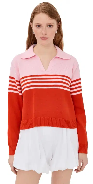 SIMKHAI Jules Knit Polo Sweater Lobster tripe | Thumbnail 1 SIMKHAI Jules Knit Polo Sweater Lobster tripe | Thumbnail 1