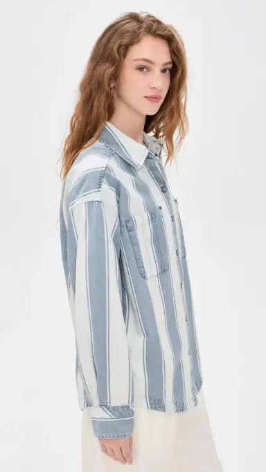 Free People Crossroads Striped Button Down Shirt Indigo Combo | Thumbnail 4 Free People Crossroads Striped Button Down Shirt Indigo Combo | Thumbnail 4