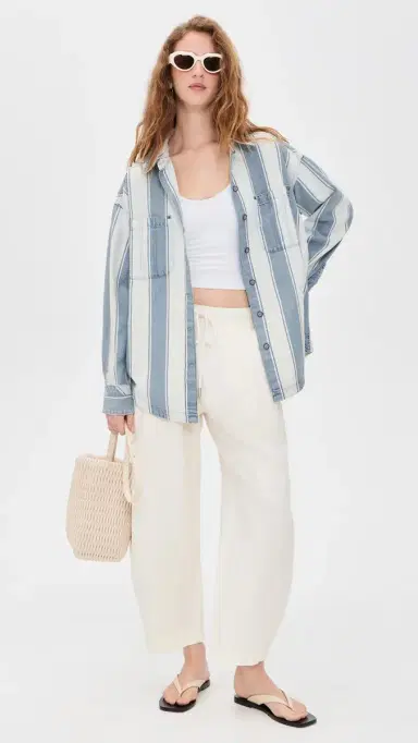 Free People Crossroads Striped Button Down Shirt Indigo Combo | Thumbnail 5 Free People Crossroads Striped Button Down Shirt Indigo Combo | Thumbnail 5