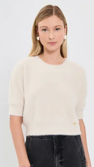 L'AGENCE Guinevere Crop Crew Sweater Vintage White | Thumbnail 2 L'AGENCE Guinevere Crop Crew Sweater Vintage White | Thumbnail 2
