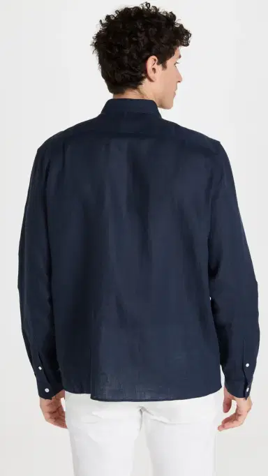 Lacoste Regular Fit Linen Casual Button Down Shirt Navy Blue | Thumbnail 3 Lacoste Regular Fit Linen Casual Button Down Shirt Navy Blue | Thumbnail 3