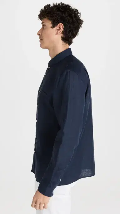 Lacoste Regular Fit Linen Casual Button Down Shirt Navy Blue | Thumbnail 4 Lacoste Regular Fit Linen Casual Button Down Shirt Navy Blue | Thumbnail 4