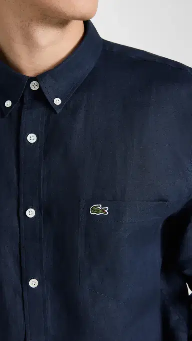 Lacoste Regular Fit Linen Casual Button Down Shirt Navy Blue | Thumbnail 6 Lacoste Regular Fit Linen Casual Button Down Shirt Navy Blue | Thumbnail 6