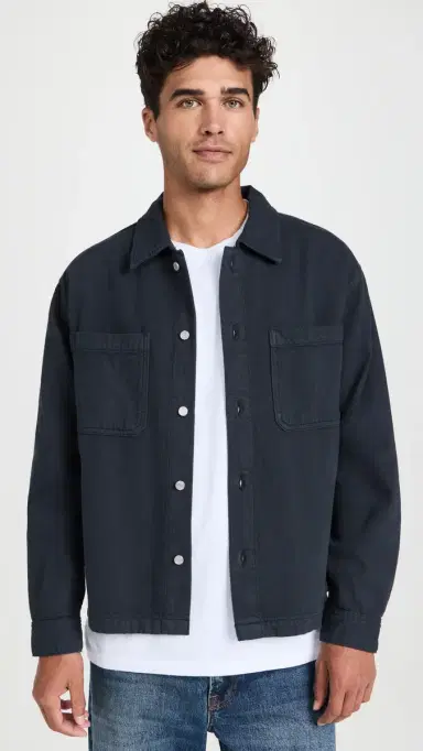 FRAME Textured Terry Double Pocket Relaxed Shirt Navy | Thumbnail 2 FRAME Textured Terry Double Pocket Relaxed Shirt Navy | Thumbnail 2