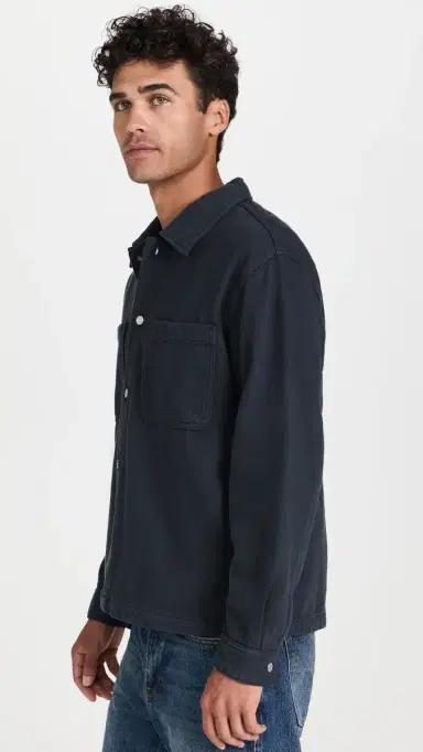 FRAME Textured Terry Double Pocket Relaxed Shirt Navy | Thumbnail 4 FRAME Textured Terry Double Pocket Relaxed Shirt Navy | Thumbnail 4