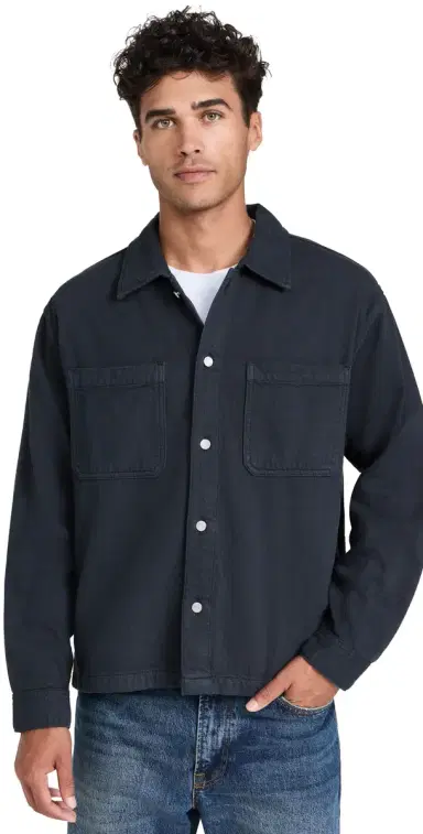 FRAME Textured Terry Double Pocket Relaxed Shirt Navy | Thumbnail 1 FRAME Textured Terry Double Pocket Relaxed Shirt Navy | Thumbnail 1