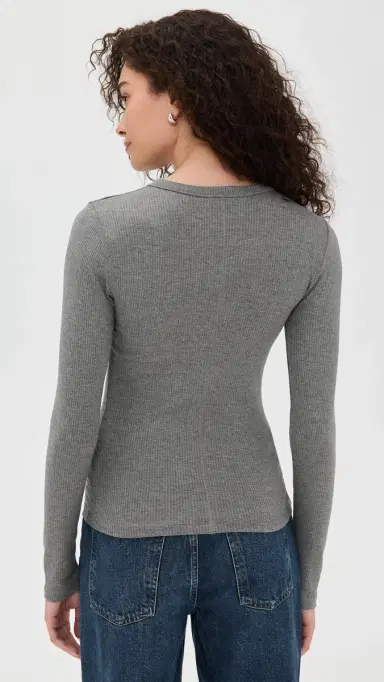 Madewell Drapey Rib Long Sleeve Tee Heather Black Charcoal | Thumbnail 3 Madewell Drapey Rib Long Sleeve Tee Heather Black Charcoal | Thumbnail 3