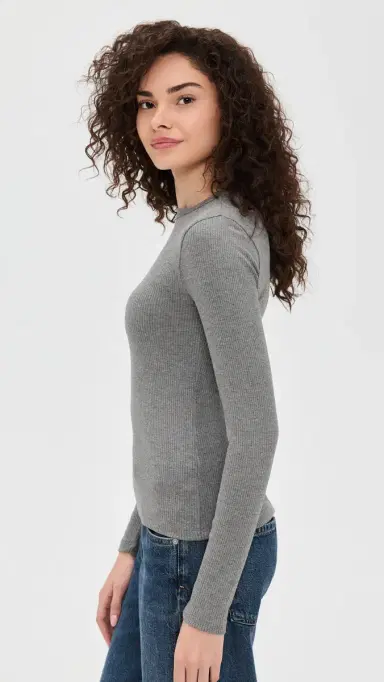 Madewell Drapey Rib Long Sleeve Tee Heather Black Charcoal | Thumbnail 4 Madewell Drapey Rib Long Sleeve Tee Heather Black Charcoal | Thumbnail 4