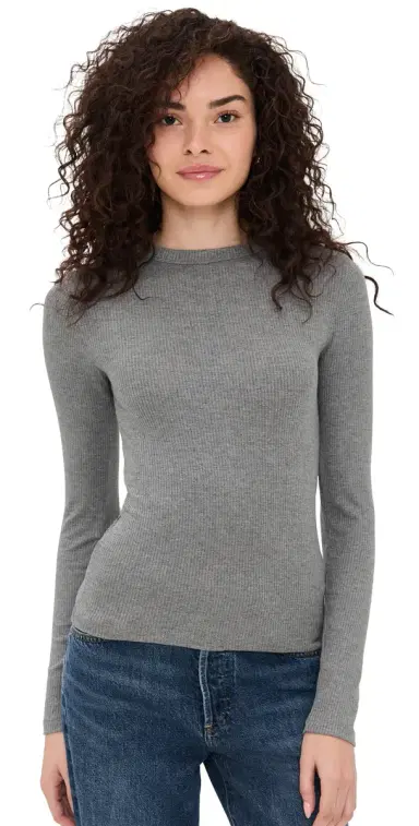 Madewell Drapey Rib Long Sleeve Tee Heather Black Charcoal | Thumbnail 1 Madewell Drapey Rib Long Sleeve Tee Heather Black Charcoal | Thumbnail 1