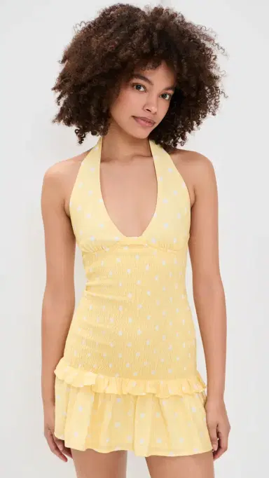 Seven Wonders Fleur Shirred Halter Mini Dress emon White Polka | Thumbnail 2 Seven Wonders Fleur Shirred Halter Mini Dress emon White Polka | Thumbnail 2