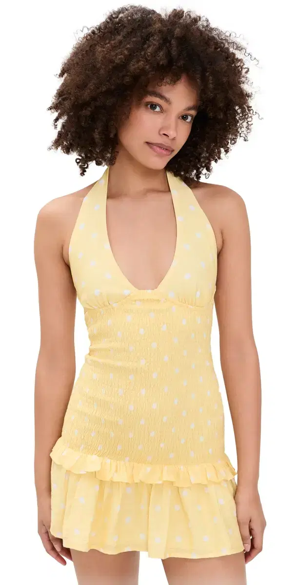 Fleur Shirred Halter Mini Dress emon White Polka Fleur Shirred Halter Mini Dress emon White Polka