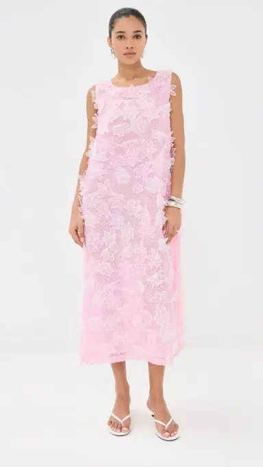 La Vie Style House Organza Floral Maxi A Line Dress Pink One Size | Thumbnail 2 La Vie Style House Organza Floral Maxi A Line Dress Pink One Size | Thumbnail 2