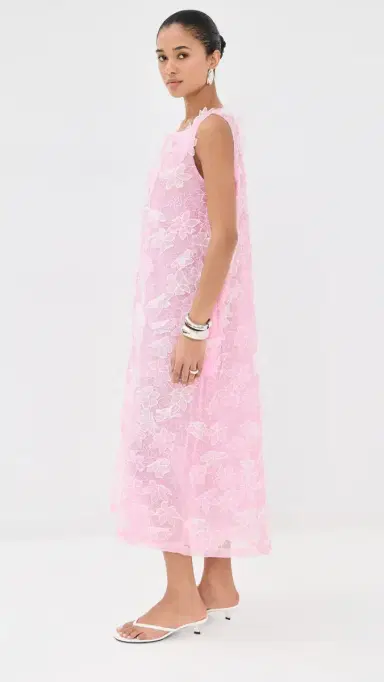 La Vie Style House Organza Floral Maxi A Line Dress Pink One Size | Thumbnail 4 La Vie Style House Organza Floral Maxi A Line Dress Pink One Size | Thumbnail 4
