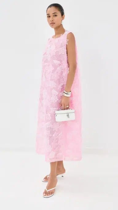 La Vie Style House Organza Floral Maxi A Line Dress Pink One Size | Thumbnail 5 La Vie Style House Organza Floral Maxi A Line Dress Pink One Size | Thumbnail 5