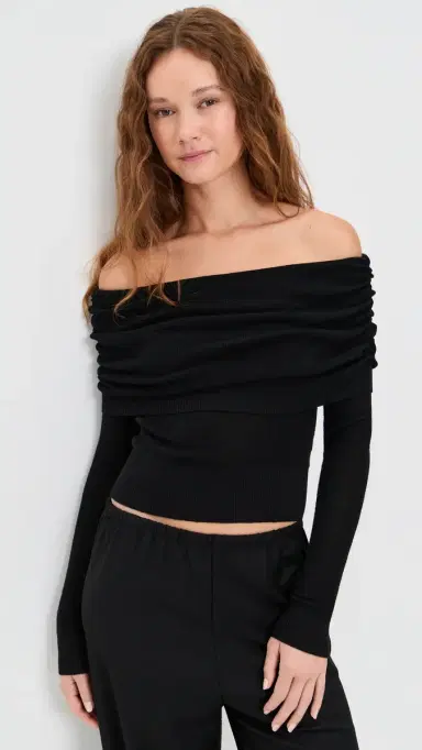 Susana Monaco ight Merino Off Shoulder Sweater 3 Black | Thumbnail 2 Susana Monaco ight Merino Off Shoulder Sweater 3 Black | Thumbnail 2