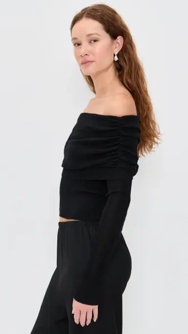 Susana Monaco ight Merino Off Shoulder Sweater 3 Black | Thumbnail 4 Susana Monaco ight Merino Off Shoulder Sweater 3 Black | Thumbnail 4
