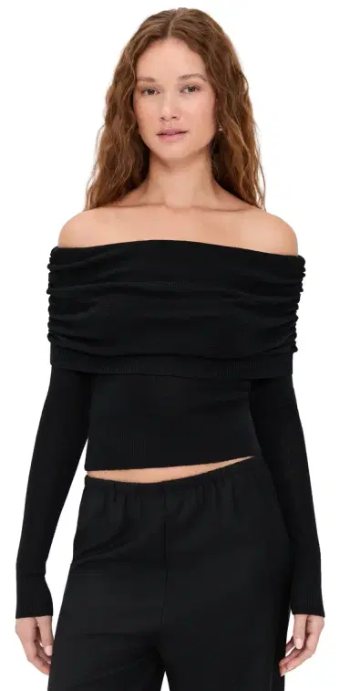 Susana Monaco ight Merino Off Shoulder Sweater 3 Black | Thumbnail 1 Susana Monaco ight Merino Off Shoulder Sweater 3 Black | Thumbnail 1