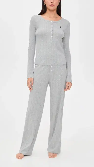 Polo Ralph Lauren Henley Wide Leg Sleep Set Heather | Thumbnail 2 Polo Ralph Lauren Henley Wide Leg Sleep Set Heather | Thumbnail 2