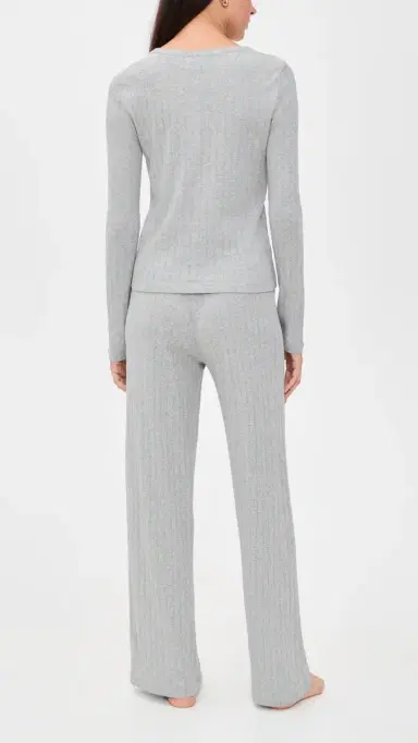 Polo Ralph Lauren Henley Wide Leg Sleep Set Heather | Thumbnail 3 Polo Ralph Lauren Henley Wide Leg Sleep Set Heather | Thumbnail 3