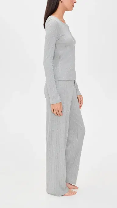 Polo Ralph Lauren Henley Wide Leg Sleep Set Heather | Thumbnail 4 Polo Ralph Lauren Henley Wide Leg Sleep Set Heather | Thumbnail 4