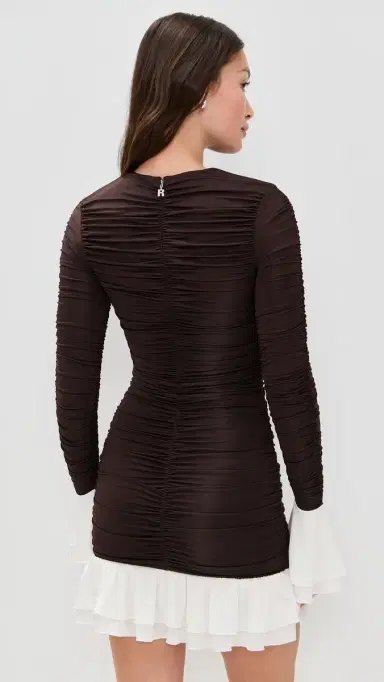 ROTATE Mini Ruched Long Sleeve Dress Chicory Coffee Comb | Thumbnail 3 ROTATE Mini Ruched Long Sleeve Dress Chicory Coffee Comb | Thumbnail 3