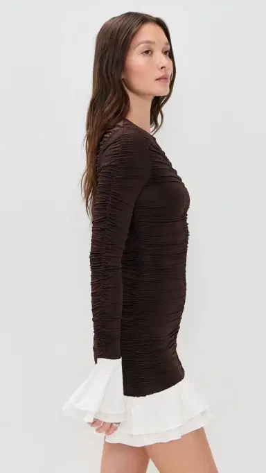 ROTATE Mini Ruched Long Sleeve Dress Chicory Coffee Comb | Thumbnail 4 ROTATE Mini Ruched Long Sleeve Dress Chicory Coffee Comb | Thumbnail 4