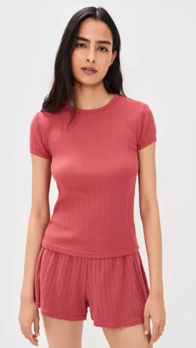 DONNI. The Pointelle Baby Tee Raspberry | Thumbnail 2 DONNI. The Pointelle Baby Tee Raspberry | Thumbnail 2