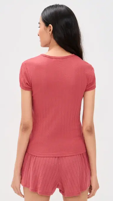 DONNI. The Pointelle Baby Tee Raspberry | Thumbnail 3 DONNI. The Pointelle Baby Tee Raspberry | Thumbnail 3