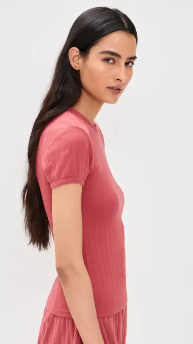 DONNI. The Pointelle Baby Tee Raspberry | Thumbnail 4 DONNI. The Pointelle Baby Tee Raspberry | Thumbnail 4