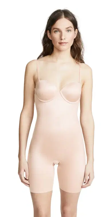 Spanx shape Suit Your Fancy Strapless Cupped Mid-Thigh Bodysuit Champagne Beige | Thumbnail 1 Spanx shape Suit Your Fancy Strapless Cupped Mid-Thigh Bodysuit Champagne Beige | Thumbnail 1