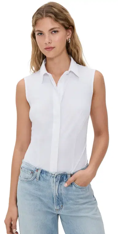 Commando Classic Sleeveless Button Down Thong Bodysuit White | Thumbnail 1 Commando Classic Sleeveless Button Down Thong Bodysuit White | Thumbnail 1