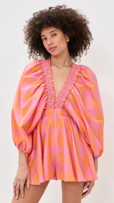 Sundress Alicia Romper Big Gingham Orange And Pink M/L | Thumbnail 2 Sundress Alicia Romper Big Gingham Orange And Pink M/L | Thumbnail 2