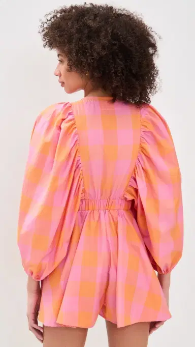Sundress Alicia Romper Big Gingham Orange And Pink M/L | Thumbnail 3 Sundress Alicia Romper Big Gingham Orange And Pink M/L | Thumbnail 3
