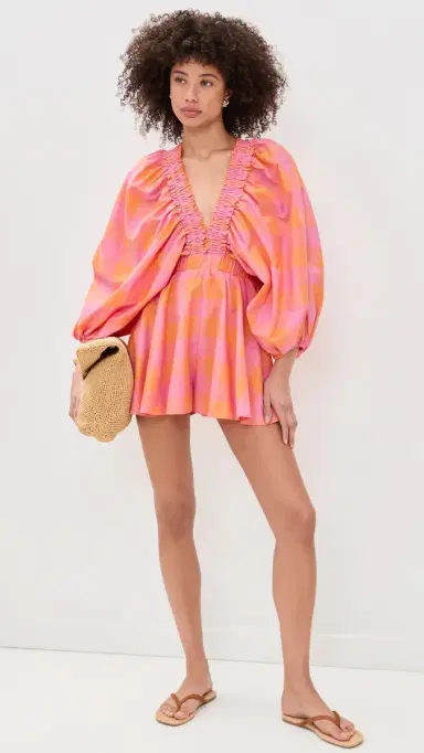Sundress Alicia Romper Big Gingham Orange And Pink M/L | Thumbnail 5 Sundress Alicia Romper Big Gingham Orange And Pink M/L | Thumbnail 5