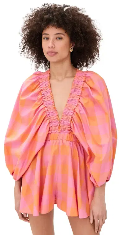 Sundress Alicia Romper Big Gingham Orange And Pink M/L | Thumbnail 1 Sundress Alicia Romper Big Gingham Orange And Pink M/L | Thumbnail 1