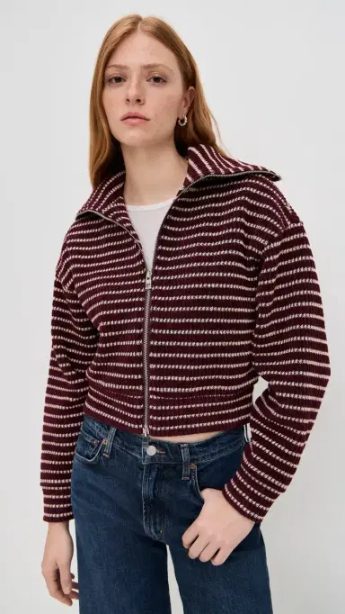 Madewell Zip Up Knit Jacket Pomegranate tripe | Thumbnail 2 Madewell Zip Up Knit Jacket Pomegranate tripe | Thumbnail 2