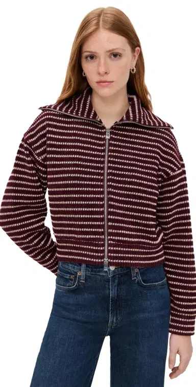 Madewell Zip Up Knit Jacket Pomegranate tripe | Thumbnail 1 Madewell Zip Up Knit Jacket Pomegranate tripe | Thumbnail 1