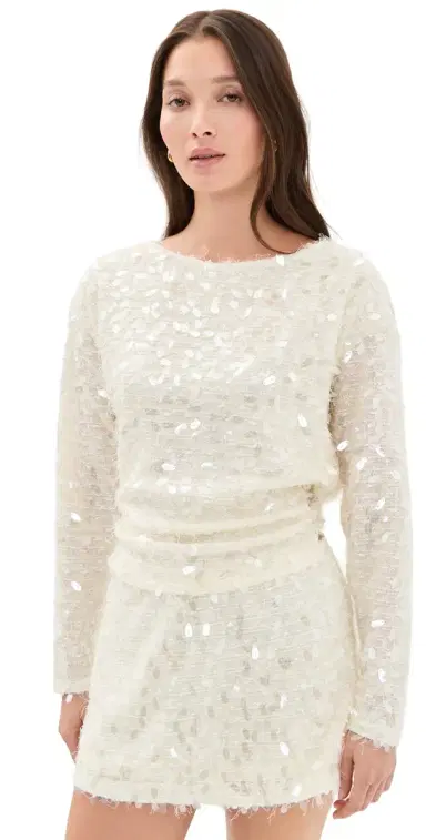 Bailey Rose Sequin Long Sleeve Top Champagne | Thumbnail 1 Bailey Rose Sequin Long Sleeve Top Champagne | Thumbnail 1