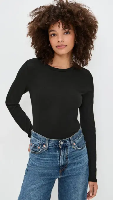 perfectwhitetee Jamie Recycled Cotton Long Sleeve Crew True Black | Thumbnail 2 perfectwhitetee Jamie Recycled Cotton Long Sleeve Crew True Black | Thumbnail 2