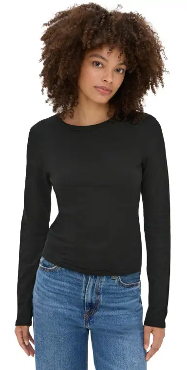 perfectwhitetee Jamie Recycled Cotton Long Sleeve Crew True Black | Thumbnail 1 perfectwhitetee Jamie Recycled Cotton Long Sleeve Crew True Black | Thumbnail 1