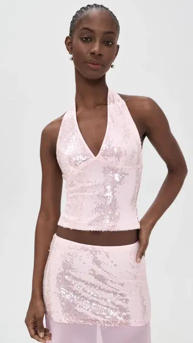 Runaway the Label Adeluna Deep Plunge Halter Top Light Pink | Thumbnail 2 Runaway the Label Adeluna Deep Plunge Halter Top Light Pink | Thumbnail 2