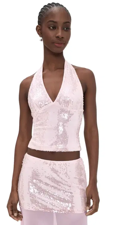Runaway the Label Adeluna Deep Plunge Halter Top Light Pink | Thumbnail 1 Runaway the Label Adeluna Deep Plunge Halter Top Light Pink | Thumbnail 1